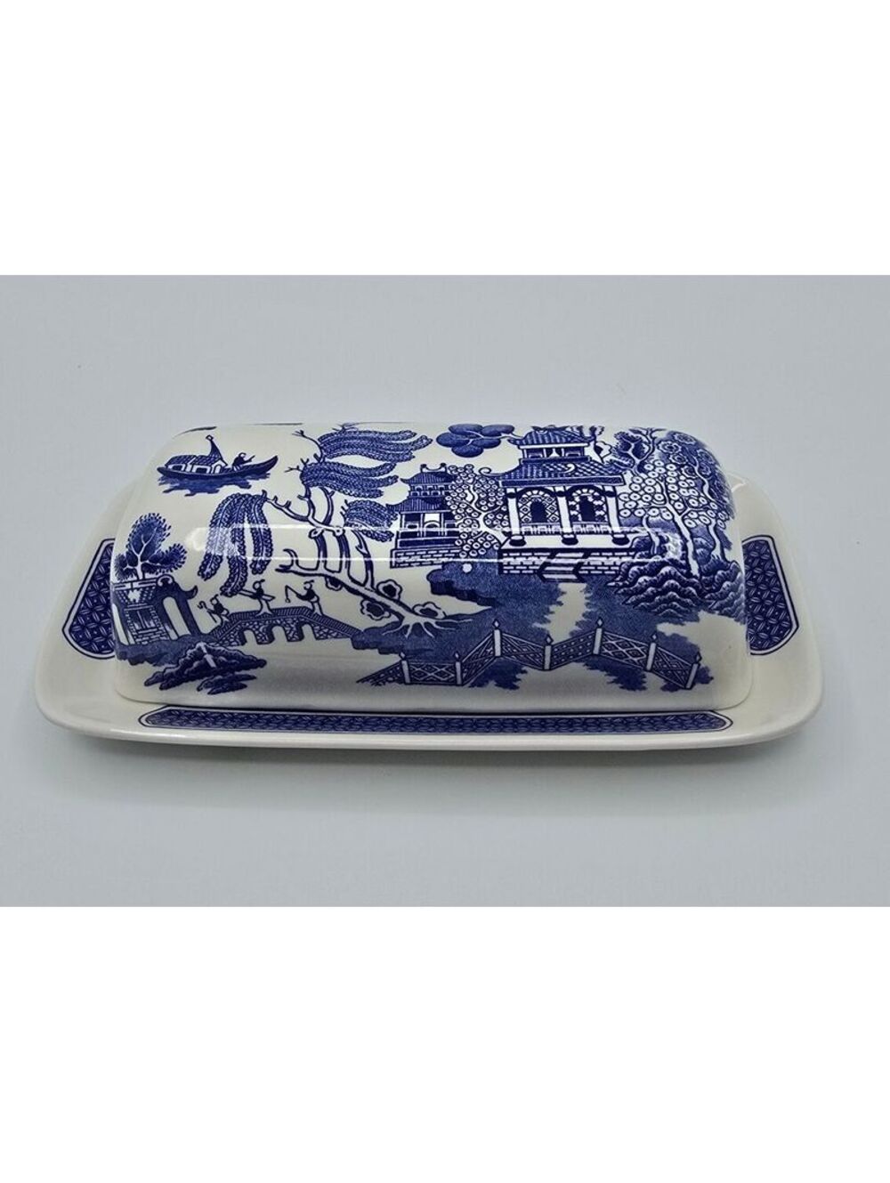 Churchill England Willow Blue White Covered Butter Dish Ceramic 8"